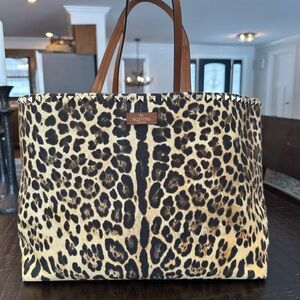 Valentino Garavani Leopard Print Tote in Tan, Black and Brown